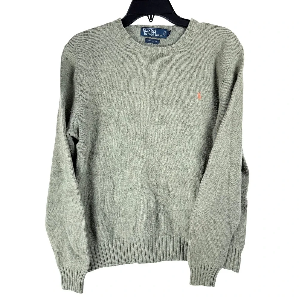 Vintage 90s Polo Ralph Lauren Sweater M Sage Green Cotton Knit Preppy Old Money